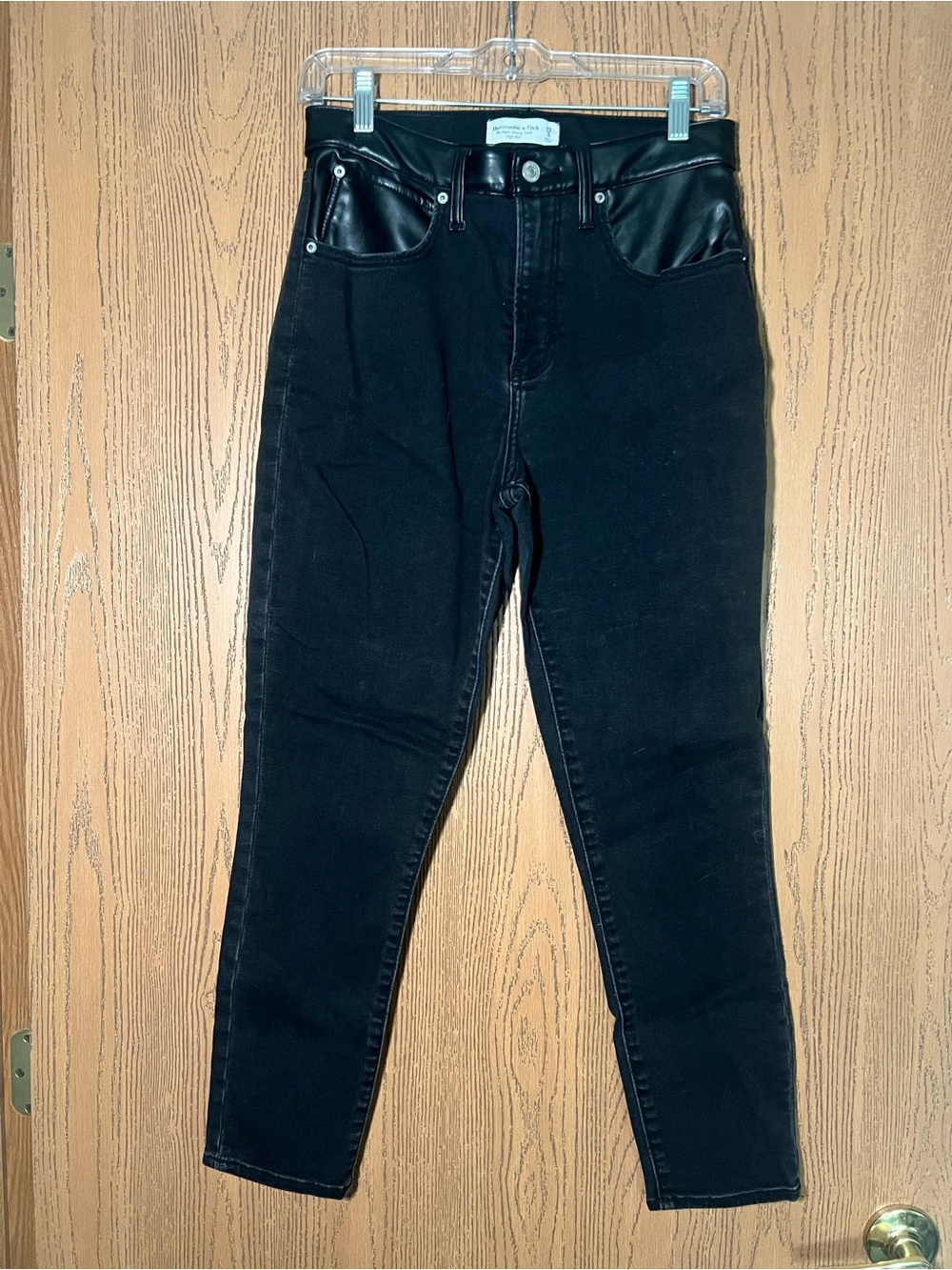 Abercrombie & Fitch Black Skinny Jeans with Faux Leather Trim